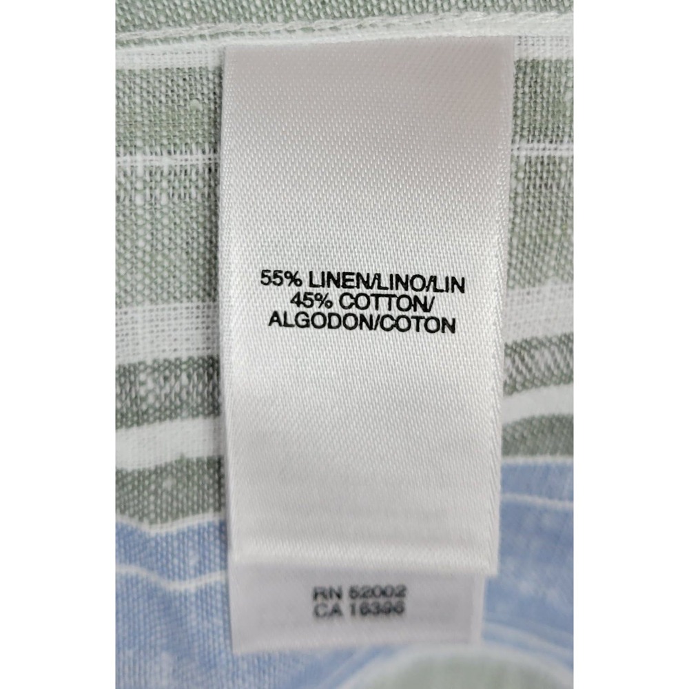 Concepts Claiborne Mens L NWT Linen Blend Striped Button Down Shirt Blue Green - Picture 6 of 7